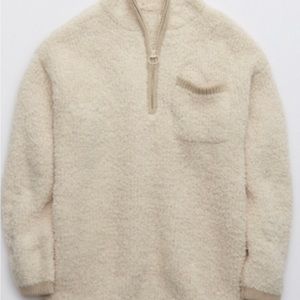 Aerie Sherpa Quarter Zip Sweater Natural XS